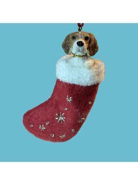 E S Imports Beagle Dog Christmas Stocking Ornament Beaded Embroidered Snowflake